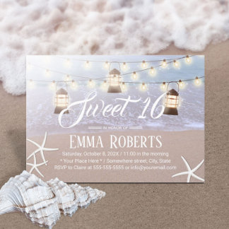 Sweet 16 Beach Starfish String Lights & Lanterns Einladung