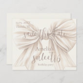 Sweet 16 Beige Bow Wasserfarbe Save the Date (Vorne/Hinten)
