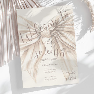 Sweet 16 Beige Bow Watercolor Einladung