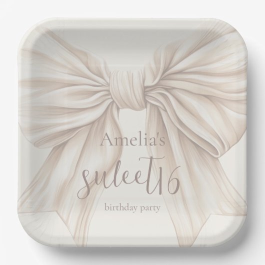 Sweet 16 Beige Bow Watercolor Pappteller (Vorderseite)
