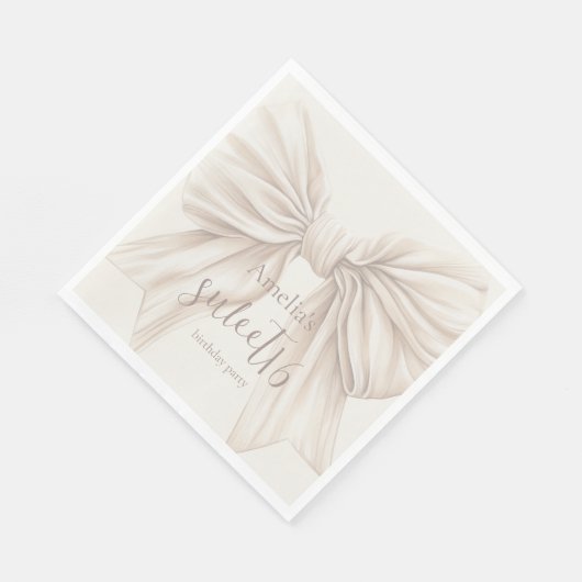 Sweet 16 Beige Bow Watercolor Serviette (Ecke)