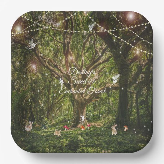 Sweet 16 Bezauberte Forest Bunnies Fairies Lights Pappteller (Vorderseite)