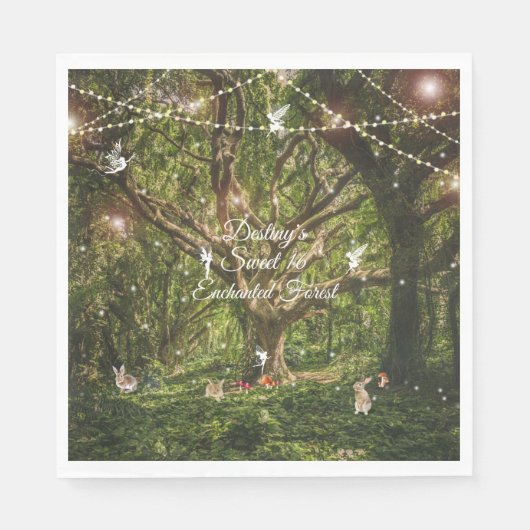 Sweet 16 Bezauberte Forest Bunnies Fairies Lights Serviette (Vorderseite)