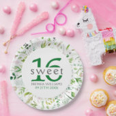 Sweet 16. Birdie Green Leafs & Blume Frame Pappteller (Party)