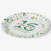 Sweet 16. Birdie Green Leafs & Blume Frame Pappteller (Schrägansicht)