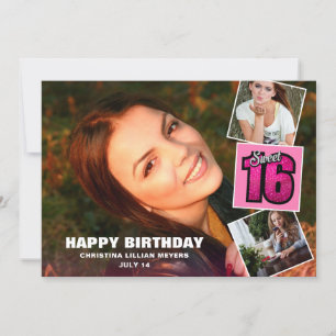 Sweet 16 Birthday 4 Foto Collage Card Karte