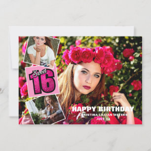Sweet 16 Birthday 4 Foto Collage Karte