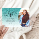 Sweet 16 Birthday Aqua Blue Glitzer Glam Foto<br><div class="desc">Diese trendige Glitzer Geburtstagsfeier lädt Sie mit einer eleganten Typografie und Ihrem LieblingsFoto ein. Fügen Sie den benutzerdefinierten Text mithilfe des Vorlagenformulars hinzu. Zusätzliche Optionen für Text und Layout sind verfügbar,  wenn Sie weitere Anpassungen vornehmen möchten.</div>