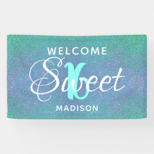 Sweet 16 Birthday Aquamarin Blue Glitzer Personali Banner