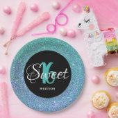 Sweet 16 Birthday Aquamarin Blue Glitzer Personali Pappteller (Party)