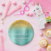 Sweet 16 Birthday Aquamarin Gold Glitzer Sparkle N Pappteller (Party)