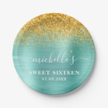 Sweet 16 Birthday Aquamarin Gold Glitzer Sparkle N