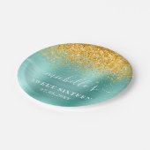 Sweet 16 Birthday Aquamarin Gold Glitzer Sparkle N Pappteller (Schrägansicht)