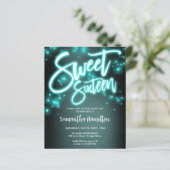 Sweet 16 Birthday Aquamarin Neon Glow Budge Einlad (Stehend Vorderseite)