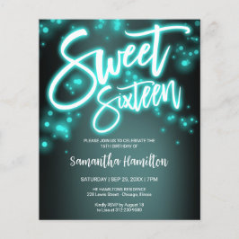 Sweet 16 Birthday Aquamarin Neon Glow Budge Einlad