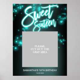 Sweet 16 Birthday Aquamarin Neon Glow Dark Party P Poster