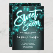 Sweet 16 Birthday Aquamarin Neon Glow Dunkles Part Einladung (Vorne/Hinten)