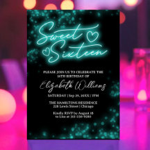 Sweet 16 Birthday Aquamarin Neon Glow Dunkles Part