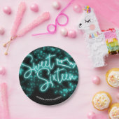 Sweet 16 Birthday Aquamarin Neon Glow Dunkles Part Pappteller (Party)