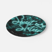 Sweet 16 Birthday Aquamarin Neon Glow Dunkles Part Pappteller (Schrägansicht)