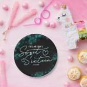Sweet 16 Birthday Aquamarin Neon Glow Dunkles Part Pappteller (Party)