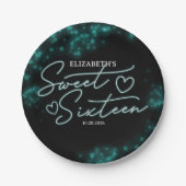 Sweet 16 Birthday Aquamarin Neon Glow Dunkles Part Pappteller (Vorderseite)