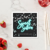 Sweet 16 Birthday Aquamarin Neon Glow Dunkles Part Serviette (Beispiel)