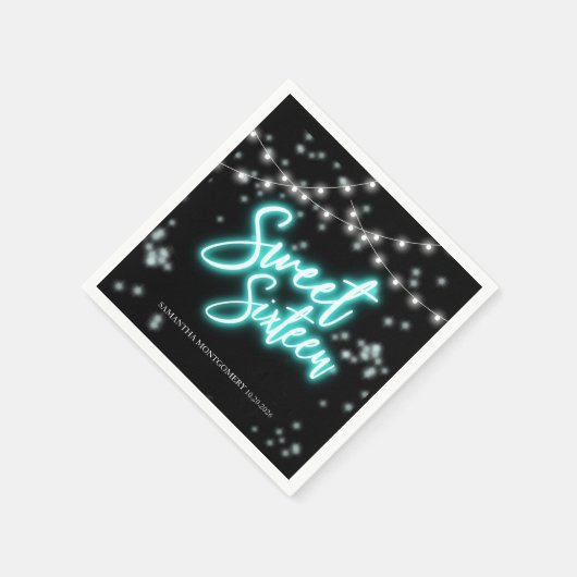 Sweet 16 Birthday Aquamarin Neon Glow Dunkles Part Serviette (Ecke)