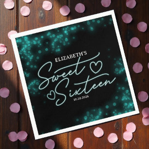 Sweet 16 Birthday Aquamarin Neon Glow Dunkles Part Serviette