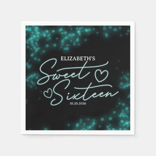 Sweet 16 Birthday Aquamarin Neon Glow Dunkles Part Serviette (Vorderseite)