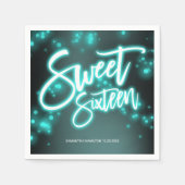 Sweet 16 Birthday Aquamarin Neon Glow Dunkles Part Serviette (Vorderseite)