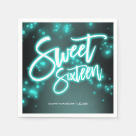 Sweet 16 Birthday Aquamarin Neon Glow Dunkles Part Serviette