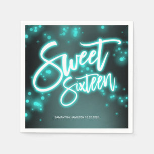 Sweet 16 Birthday Aquamarin Neon Glow Dunkles Part Serviette