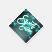 Sweet 16 Birthday Aquamarin Neon Glow Dunkles Part Serviette (Ecke)