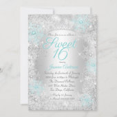 Sweet 16 Birthday Aquamarin Silver Winter Wonderla Einladung (Vorderseite)