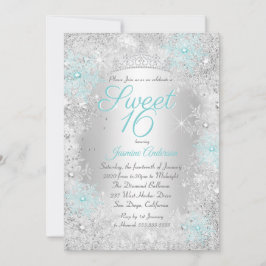 Sweet 16 Birthday Aquamarin Silver Winter Wonderla Einladung