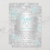 Sweet 16 Birthday Aquamarin Silver Winter Wonderla Einladung (Vorne/Hinten)