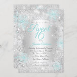 Sweet 16 Birthday Aquamarin Silver Winter Wonderla Einladung<br><div class="desc">Aquamarin blaues Silber Sweet 16 Geburtstag Einladung. Hübsche Schneeflocke & Tiara Design. Bitte beachten Sie: Alle flachen Bilder,  Sie haben keine echten Juwelen!</div>