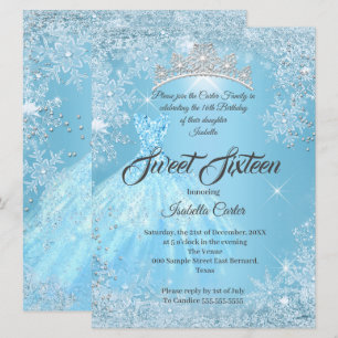 Sweet 16 Birthday Aschenputtel Blue Snowflake Wint Einladung