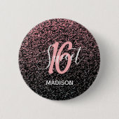 Sweet 16 Birthday Black Blush Pink Glitzer Name Button (Vorderseite)
