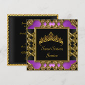 Sweet 16 Birthday Black Lila Gold Tiara Einladung (Vorne/Hinten)