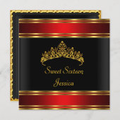 Sweet 16 Birthday Black Red Gold Silver Tiara Einladung (Vorne/Hinten)