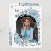 Sweet 16 Birthday Blue Floral Butterflies Foto Einladung (Vorne/Hinten)