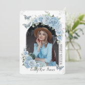 Sweet 16 Birthday Blue Floral Butterflies Foto Einladung (Stehend Vorderseite)