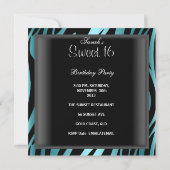 Sweet 16 Birthday Blue Zebra Black Stripe Einladung (Rückseite)