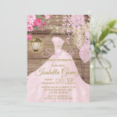 Sweet 16 Birthday - Blume aus Holz und Rosa Einladung (Stehend Vorderseite)