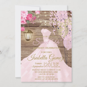 Sweet 16 Birthday - Blume aus Holz und Rosa Einladung