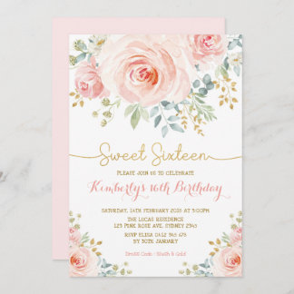 Sweet 16 Birthday Blush Gold Floral 16 . Geburtsta Einladung