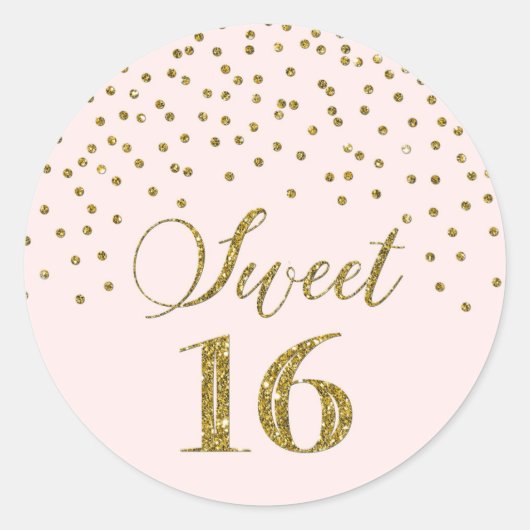 Sweet 16 Birthday Blush Pink Gold Confetti Runder Aufkleber (Vorderseite)