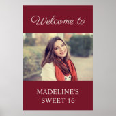 Sweet 16 Birthday Burgundy Name Foto Willkommen Poster (Vorne)